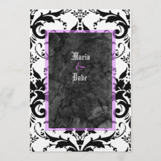 Convites Gótico Grunge Lavanda Black White Damask Casamento