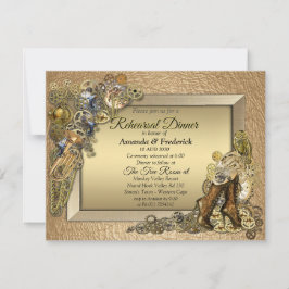 Convites Gótico - janto de ensaio de couro Dourado Steampun