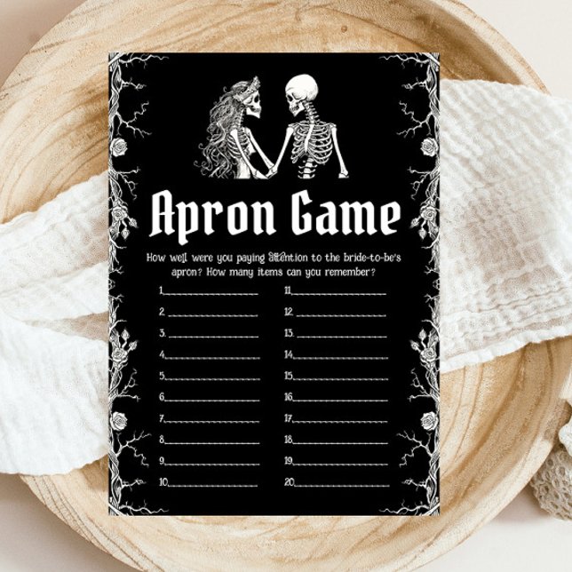 Convites Gótico Jogo Apron do Chá de panela de Esqueleto do (Gothic Halloween Skeleton Bridal Shower Apron Game )