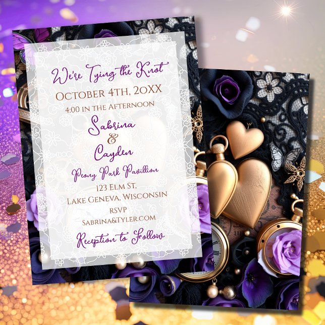 Convites Gótico Lace, Rosas e bolso vigia Casamento (Criador carregado)