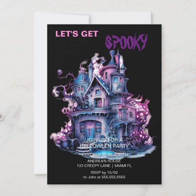 Convites Gótico mestiço assombrado de Halloween Preto (Frente)