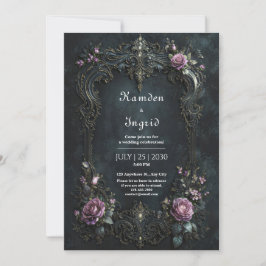 Convites Gótico Ornamentado Rosa Roxa Filigrana Casamento