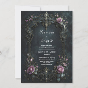 Convites Gótico Ornamentado Rosa Roxa Filigrana Casamento