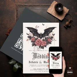 Convites Gótico QR Rosas Rosewood Buquê Black Bat