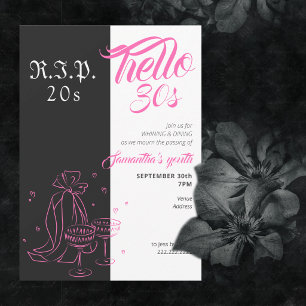 Convites Gótico RIP 20s Olá 30s Aniversário Rosa Preto