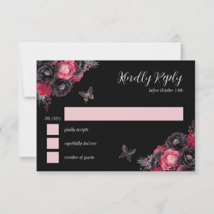 Convites Gótico Rosa Vermelho & Preto Quinceañera RSVP Mal-
