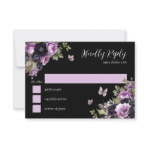 Gótico Roxo e Preto Moody Florals Quinceañera RSVP