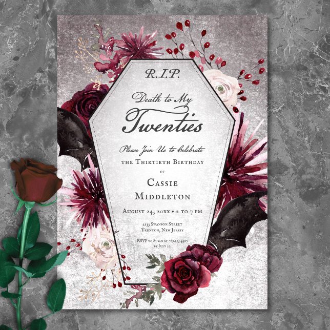 Convites Gótico Rústico Morte aos Meus Vinte Anos 30º Anive (Rustic Gothic Death to My Twenties 30th Birthday Invitation)