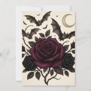 Convites Gótico Vampiro Borgonha Rosa Escura Floral Hallowe
