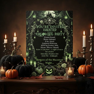 Convites Gótico Verde Halloween Castelo Assombrado Esmerald