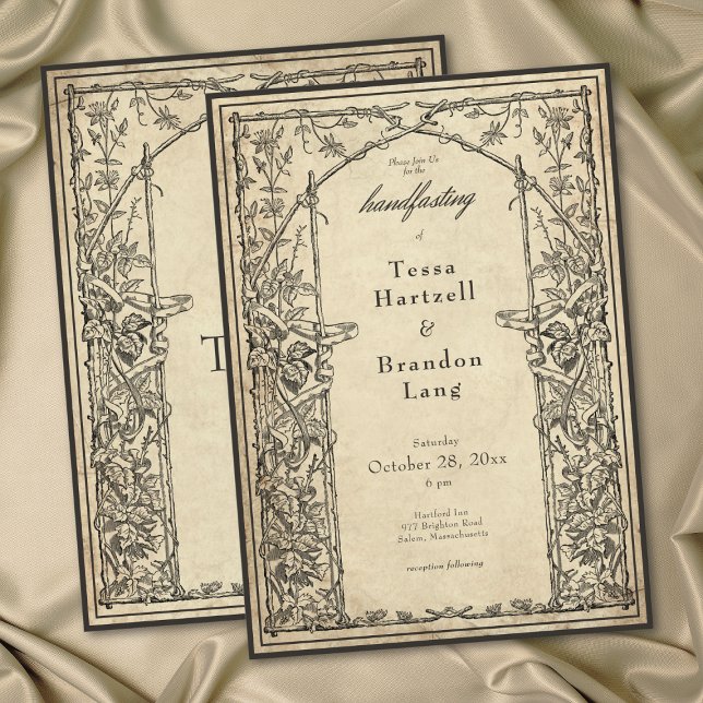 Convites Gótico Vintage Medieval Vinheta Pergaminho Handfas (Vintage Gothic Medieval Vine Parchment Handfasting Invitation)