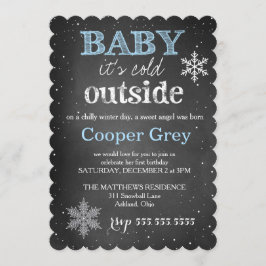 Convites GR Blue Baby Está Frio Fora do Aniversário de inve