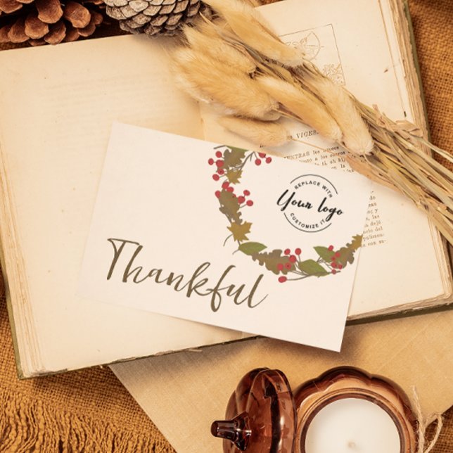 Convites Graças a Deus deixa logo comercial (Thankful company Thanksgiving greeting card with logo)