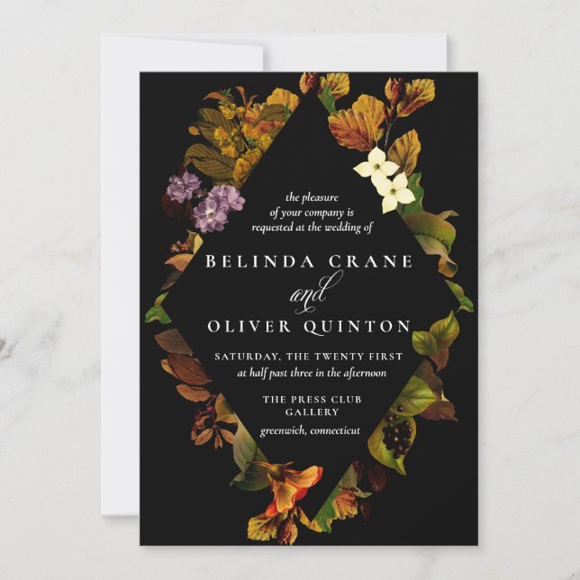 Convites Grace Autumn Dark Casamento vintage Invtions (Frente)