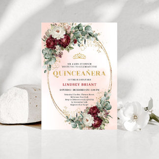 Convites Graceful Bohemian Burgundy Peonies Quince Invite