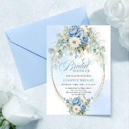 Convites Graceful Dusty Blue Peonies Greenery Bridal Invite