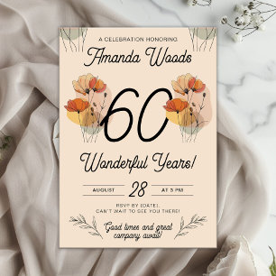 Convites Graceful Floral 60th Aniversário Celebração