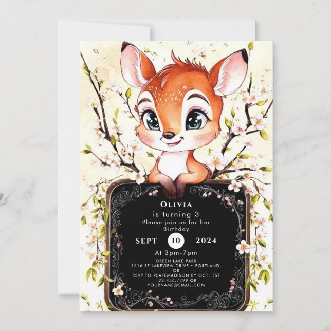 Convites Graceful Forest Fawn Birthday (Frente)