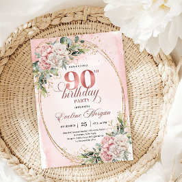 Convites Graceful Rose Gold Eucalyptus 90th Birthday Invite