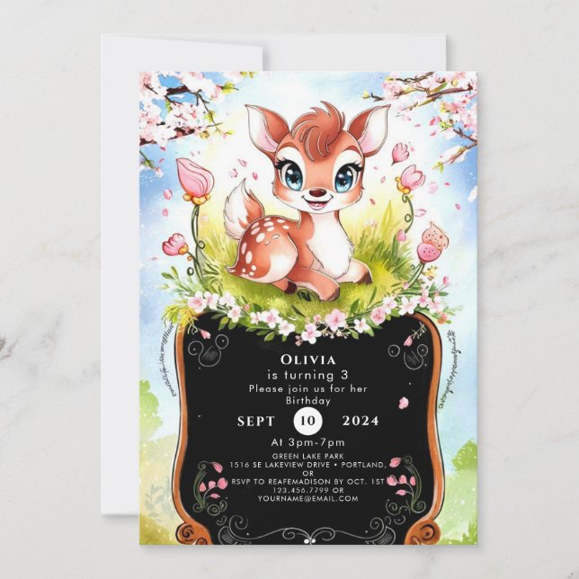 Convites Graceful Woodland Fawn Birthday (Frente)