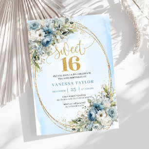 Convites Graciosos Dusty Blue Florais para Sweet S