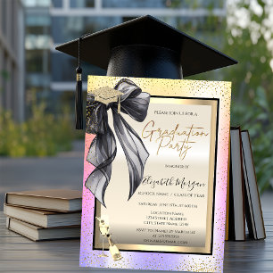 Convites Grad Cap,Arco Preto Taça de Vinho,Confetes Ombre