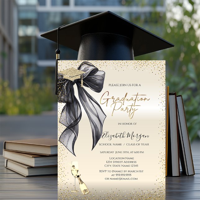Convites Grad Cap, Arco Preto Taça de Vinho Graduação (Criador carregado)