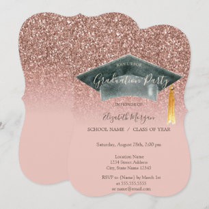 Convites Grad Cap Rosa Dourado Brilho Ombre Graduação