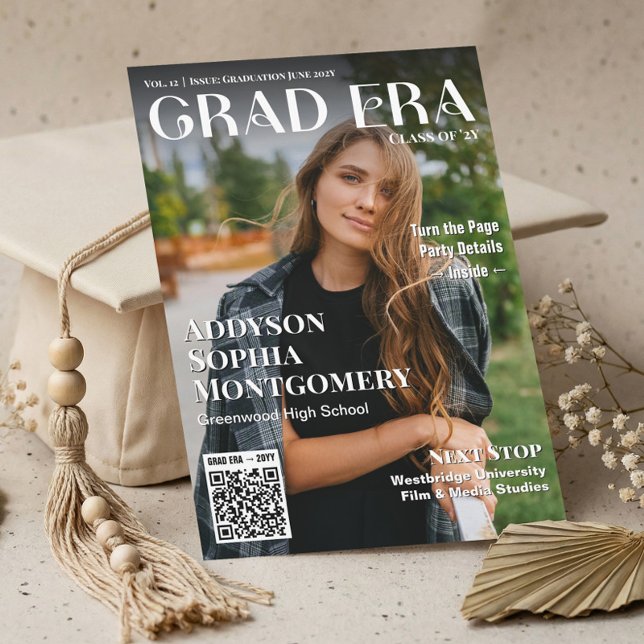 Convites Grad Era Trendy Graduation Magazine Photo Collage (Grad Era Trendy Graduation Magazine Photo Collage Invitation)