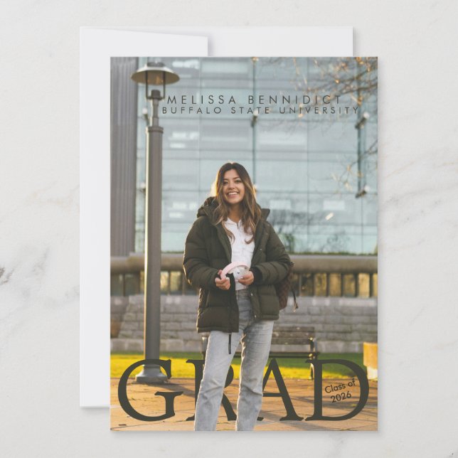 Convites GRAD Photo Party Green Gray Invite (Frente)