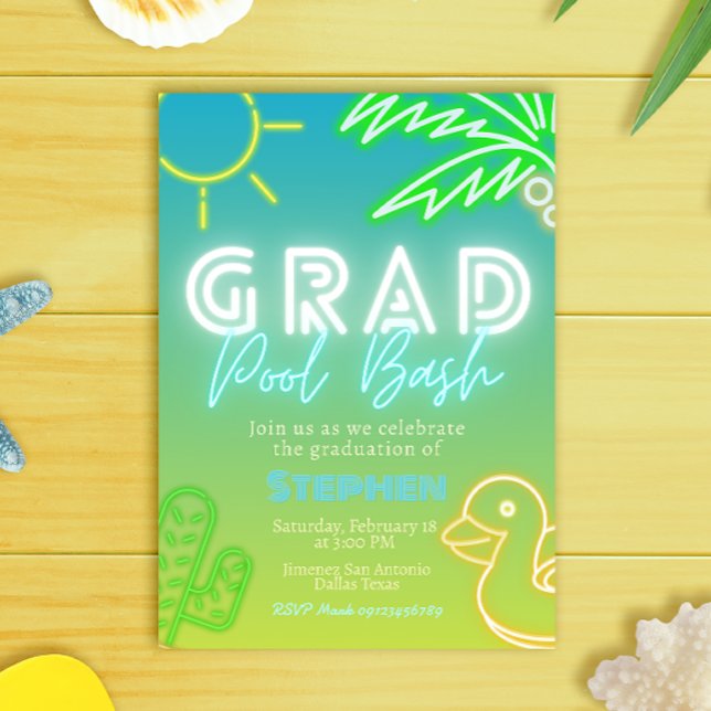 Convites Grad Pool Bash - Pool Party  (Grad Pool Bash - Pool Party Invitation)