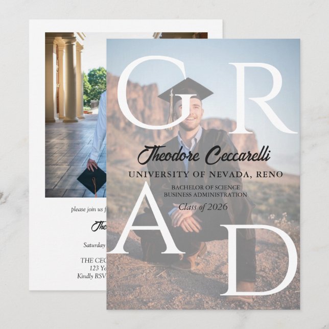 Convites GRAD, Two-Image Graduation Announcement & Invite (Frente/Verso)