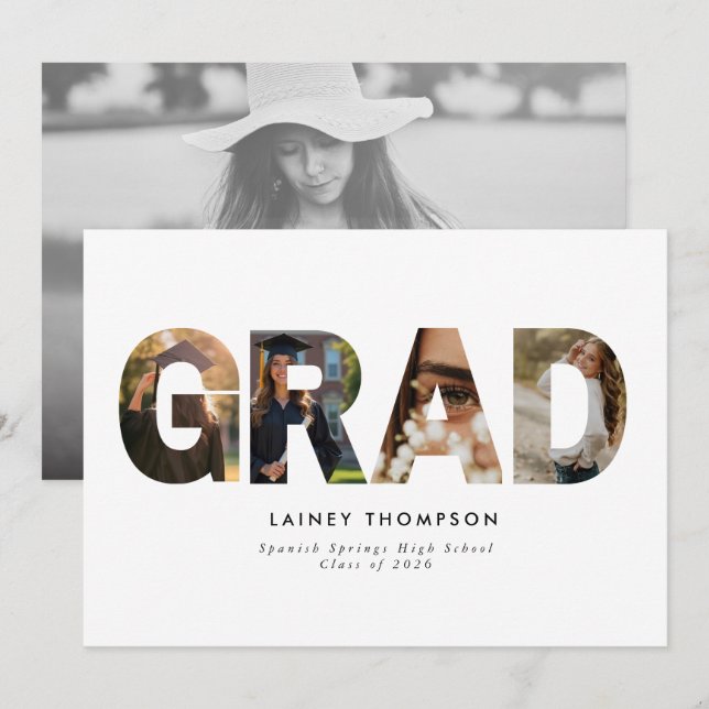 Convites GRAD Typography 4 Image Graduation Announcement (Frente/Verso)