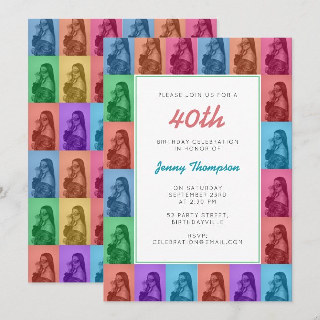 Convites Grade de Fotografias Personalizadas Modernas com P (Frente/Verso)