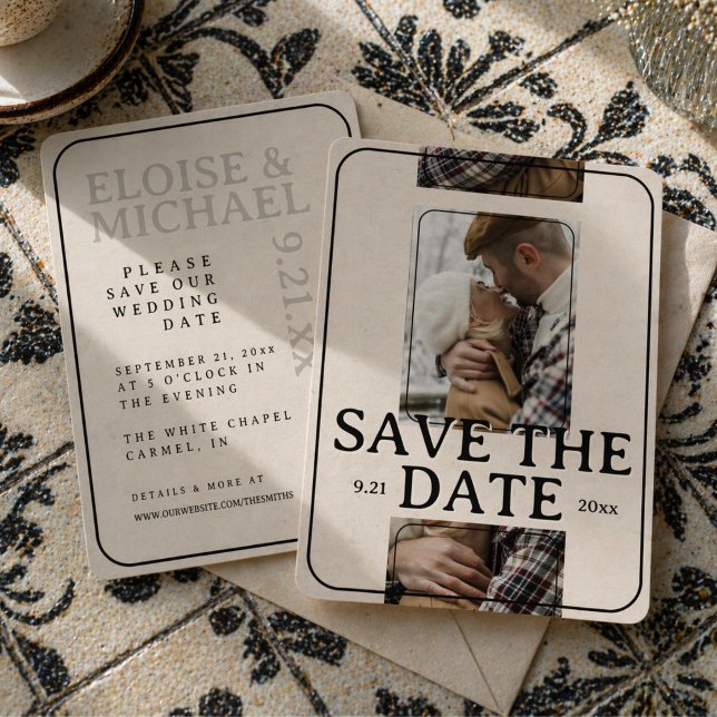 Convites Grade de Fotos Editoriais Salvar Data (Editorial Photo Grid Save the Date Invitation)