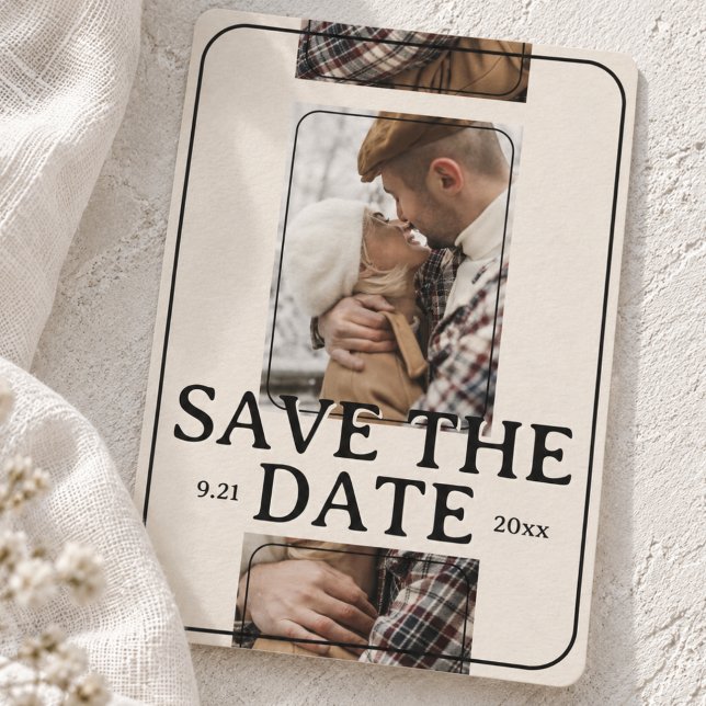 Convites Grade de Fotos Editoriais Salvar Data (Editorial Photo Grid Save the Date Invitation)