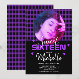Convites Grade De Fotos Neon Roxo Sweet Sixteen