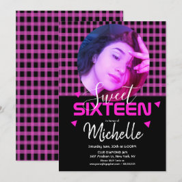 Convites Grade Doce Rosa Neon Foto Grid