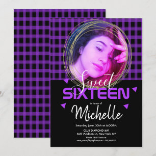 Convites Grade Seis Anel Dourado Roxo Neon Foto Grid