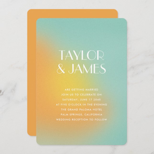 Convites Gradient Orange Turquoise QR Code Modern Wedding (Frente/Verso)