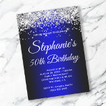 Convites Gradiente Azul Médio Preto brilhante<br><div class="desc">Crie seu próprio na moda fabuloso 50º ou outro convite de celebração de aniversário milestone para ela. A parte superior do convite contém gráficos decorativos, pouco claros, brancos e prateados com brilho. A arte digital de fundo apresenta um brilhante gradiente azul de cobalto e verde preto ombre. Os brilhos, brilhos...</div>