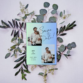 Convites Gradiente azul verde de foto moderno salvar a data