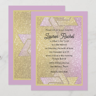 Convites Gradiente Brilhante de Moratona Bat Mitzvah Rosa D