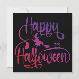 Convites Gradiente de Feliz Halloween bruxa voadora gato 