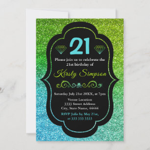 Convites Gradiente de Glitter Verde e Azul Brilhante Aniver