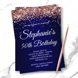 Convites Gradiente de Marinho brilhante Dourado com Rosa