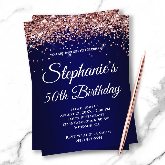 Convites Gradiente de Marinho brilhante Dourado com Rosa (Criador carregado)