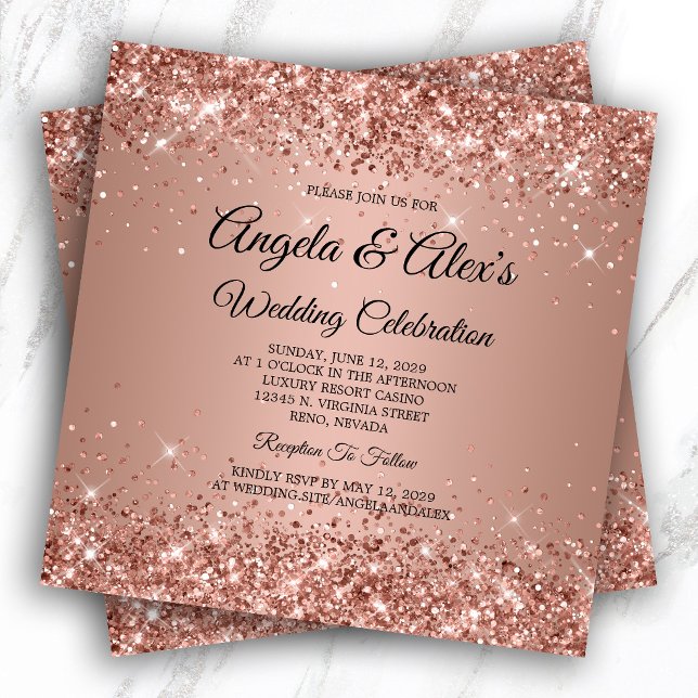 Convites Gradiente de Rosa Dourado Brilhante Casamento Eleg (Glittery Rose Gold Gradient Elegant Wedding Invitation)