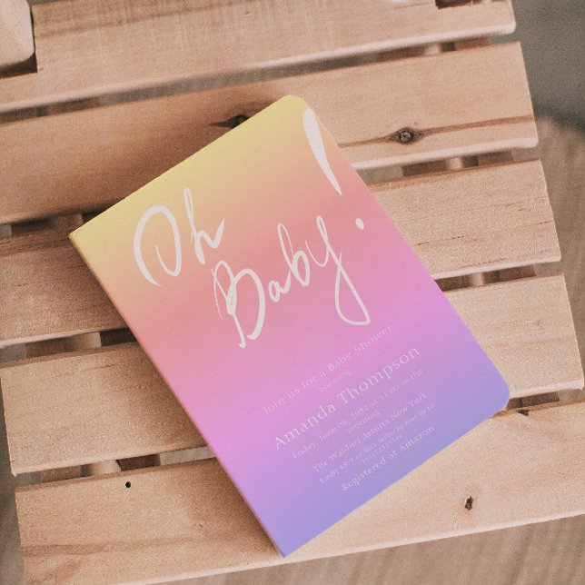 Convites Gradiente Escrito Manualmente Chá de fraldas Neutr (Criador carregado)