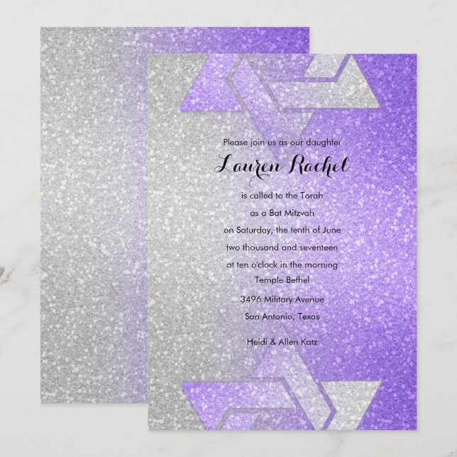Convites Gradiente Espelhado Bar Mitzvah Roxo (Frente/Verso)